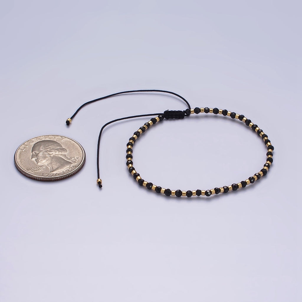 14K Gold Filled Black Onyx Multifaceted Rope Adjustable Friendship Bracelet | WA-02165 ~ WA-02167