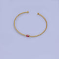24K Gold Filled Fuchsia Oval CZ Solitaire Thin Line Textured Cuff Bracelet | WA-03321