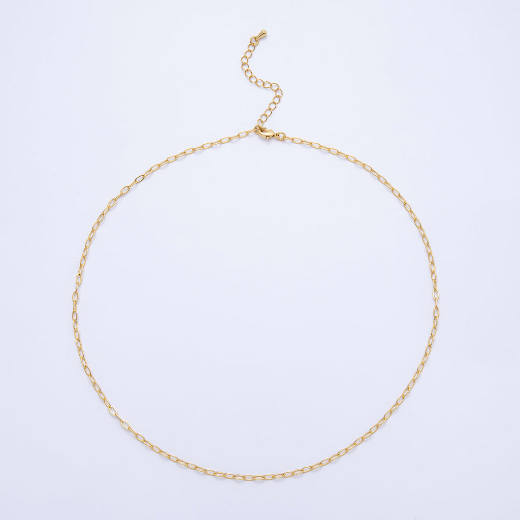 16K Gold Filled 2.5mm Minimalist Paperclip Chain 18 Inch, 20 Inch Necklace w. Extender | WA-04066 WA-04067