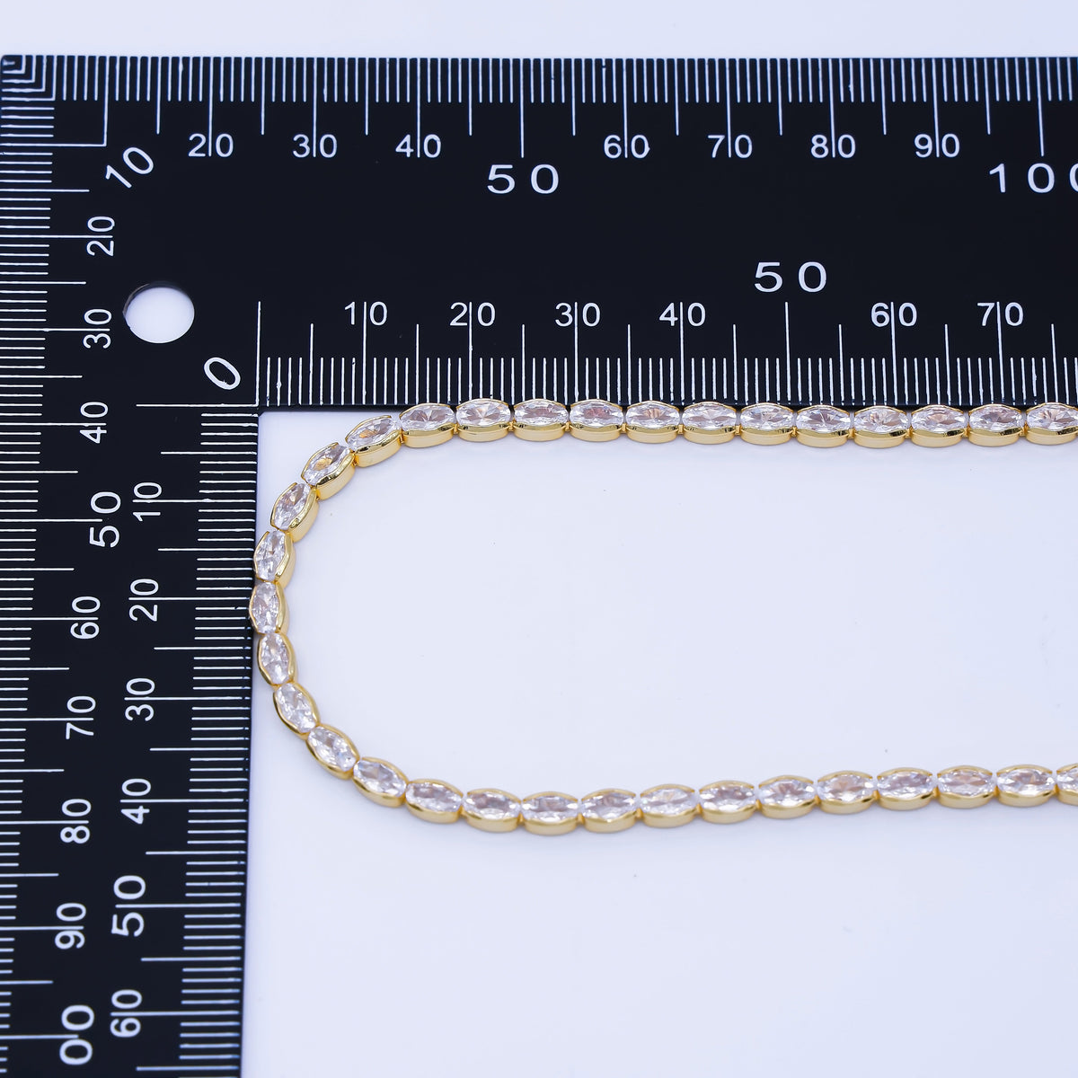 24K Gold Filled Clear CZ Oval Tennis Chain Necklace in Silver & Gold | WA-3904 WA-3905