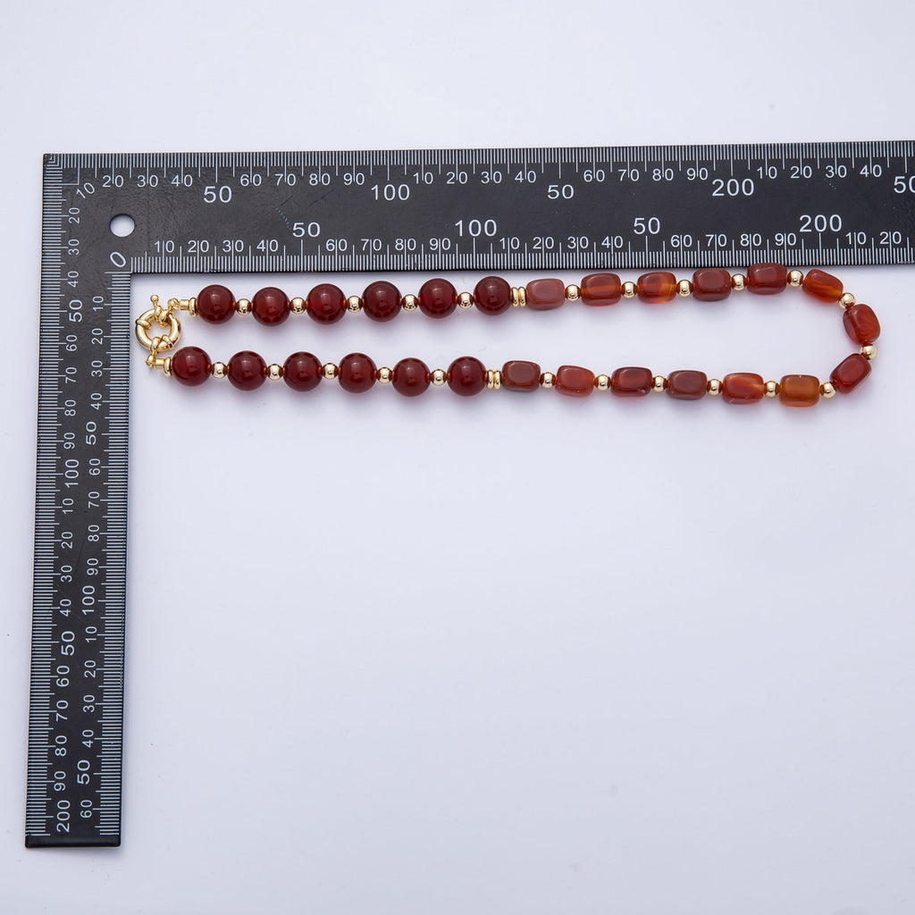 18K Gold Filled 12mm Red Carnelian Pebble Round Bead 18 Inch Necklace w. Sailor Clasps | WA-4134