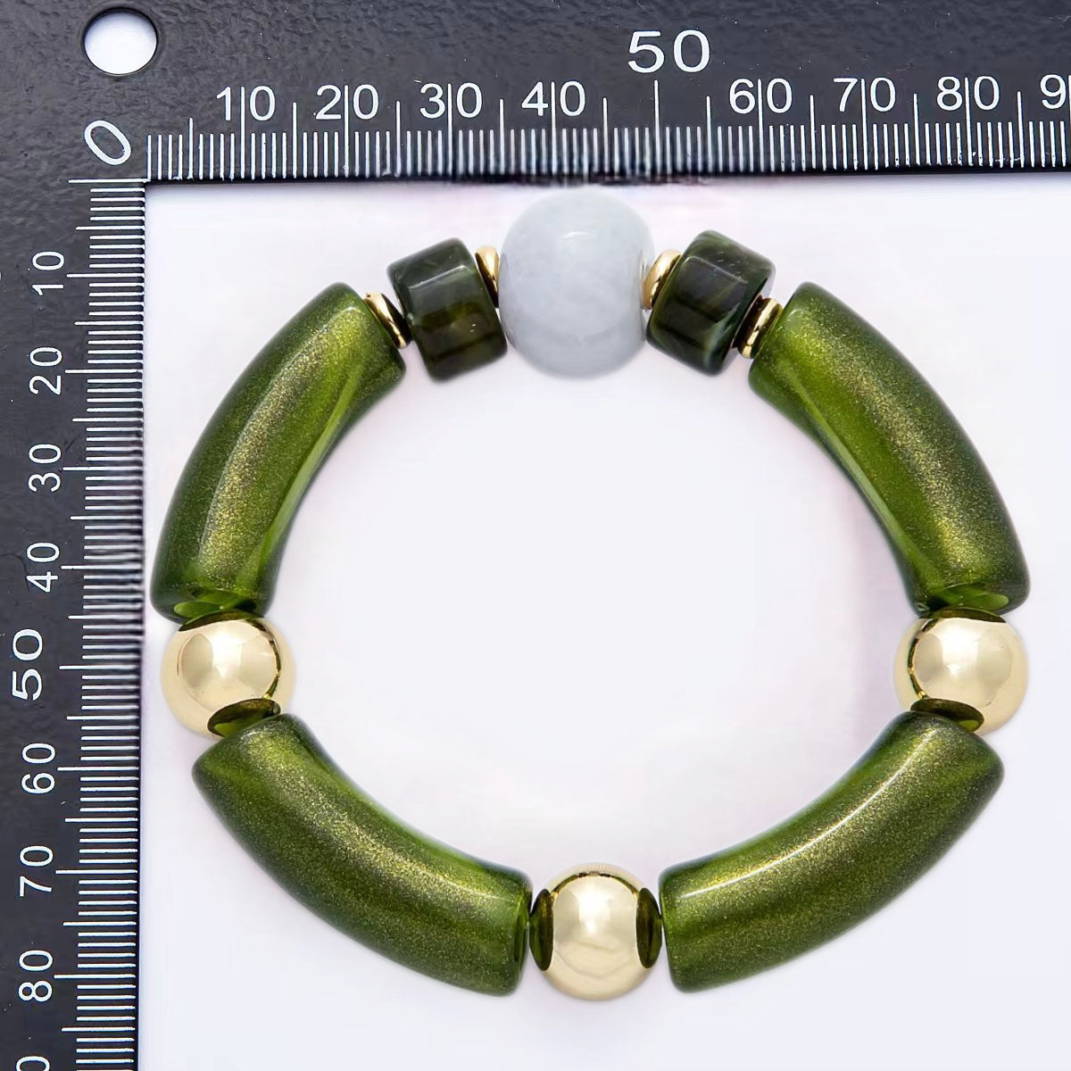 18K Gold Filled 6mm Green Peridot Gemstone Bead Stretch Bracelet | WA-04139