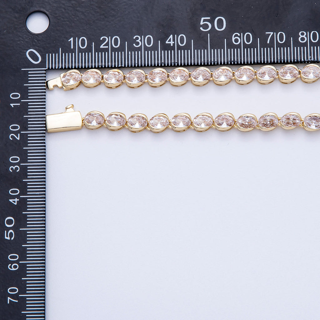 16K Gold Filled 5mm Clear CZ Oval Bezel Tennis Chain 17 Inch Necklace | WA-04242