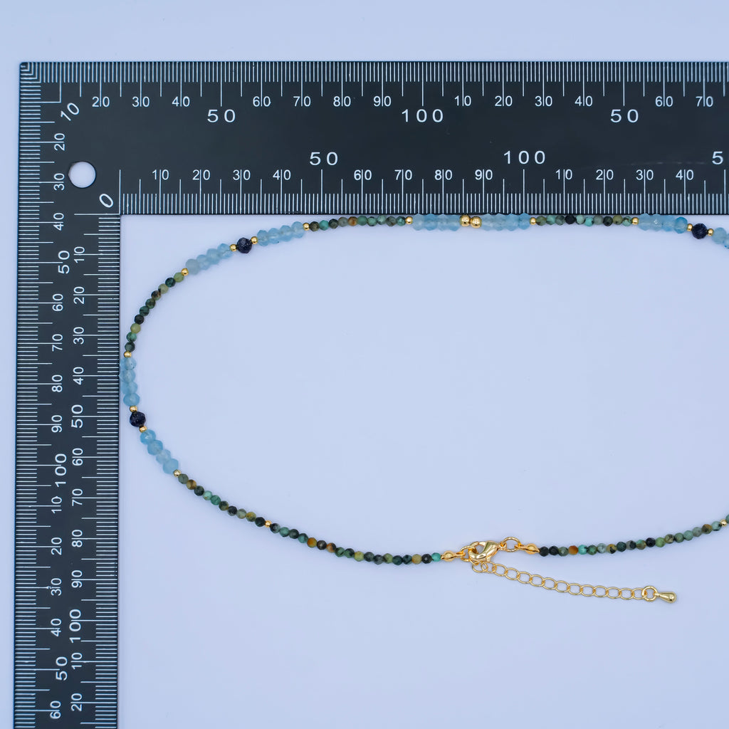 24K Gold Filled 4mm Green Moss Agate Multifaceted Gemstone Bead 17 Inch Necklace | WA-2965