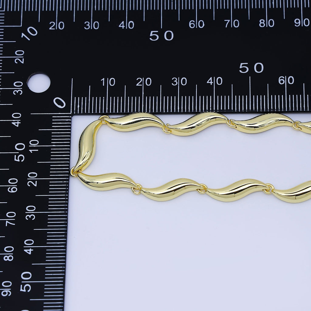 18K Gold Filled 4.8mm Twisted Curved Geometric 16 Inch Necklace w. Paperclip Extender in Gold & Silver | WA-4006 WA-4007