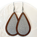 Gorgeous Silver Glitter Wood Drop Earrings