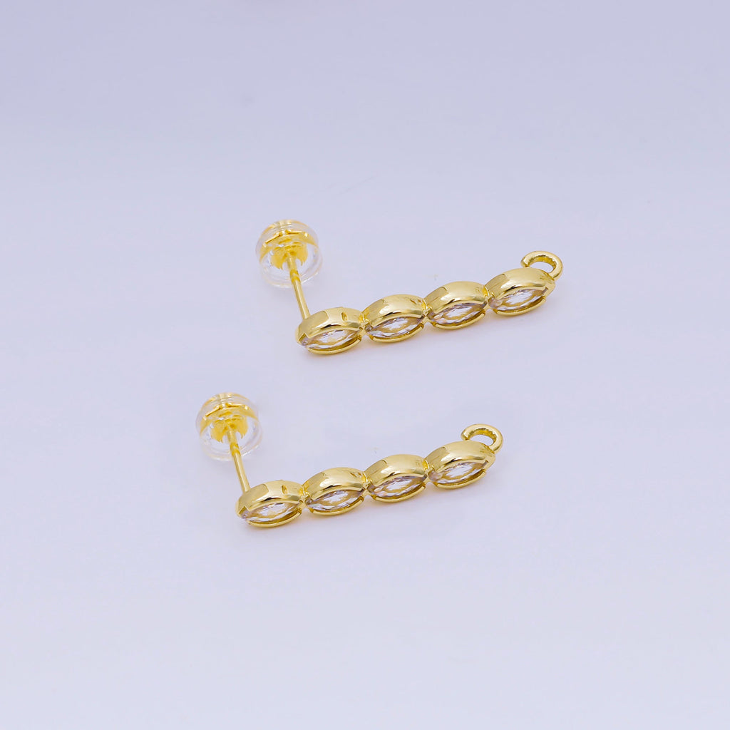24K Gold Filled 23mm Clear CZ Marquise Drop Stud Earrings Finding | Z1271