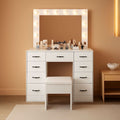 White Glass-Top Vanity Desk with Illuminated Mirror