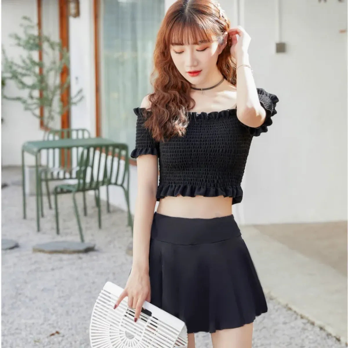 Bikini Set – Ruffled Off Shoulder High Waist Skirt