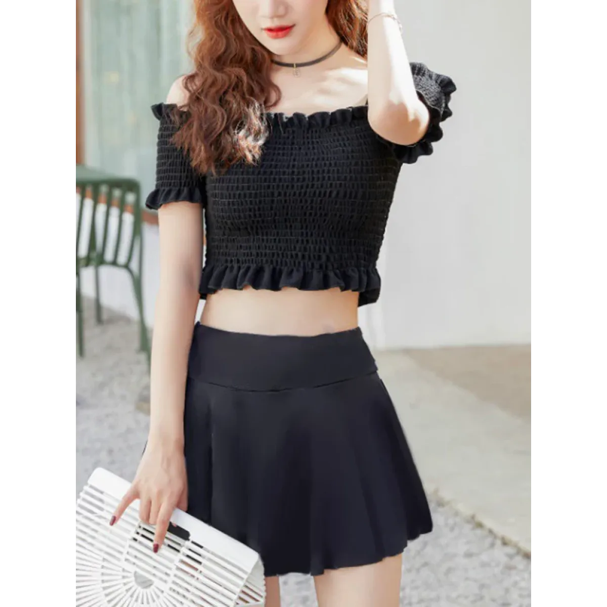 Bikini Set – Ruffled Off Shoulder High Waist Skirt