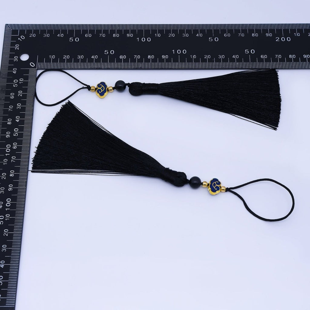 Black Silk Tassel with Onyx Beads Accent Decorative Pendant for Fringe Jewelry Accessories Z1492
