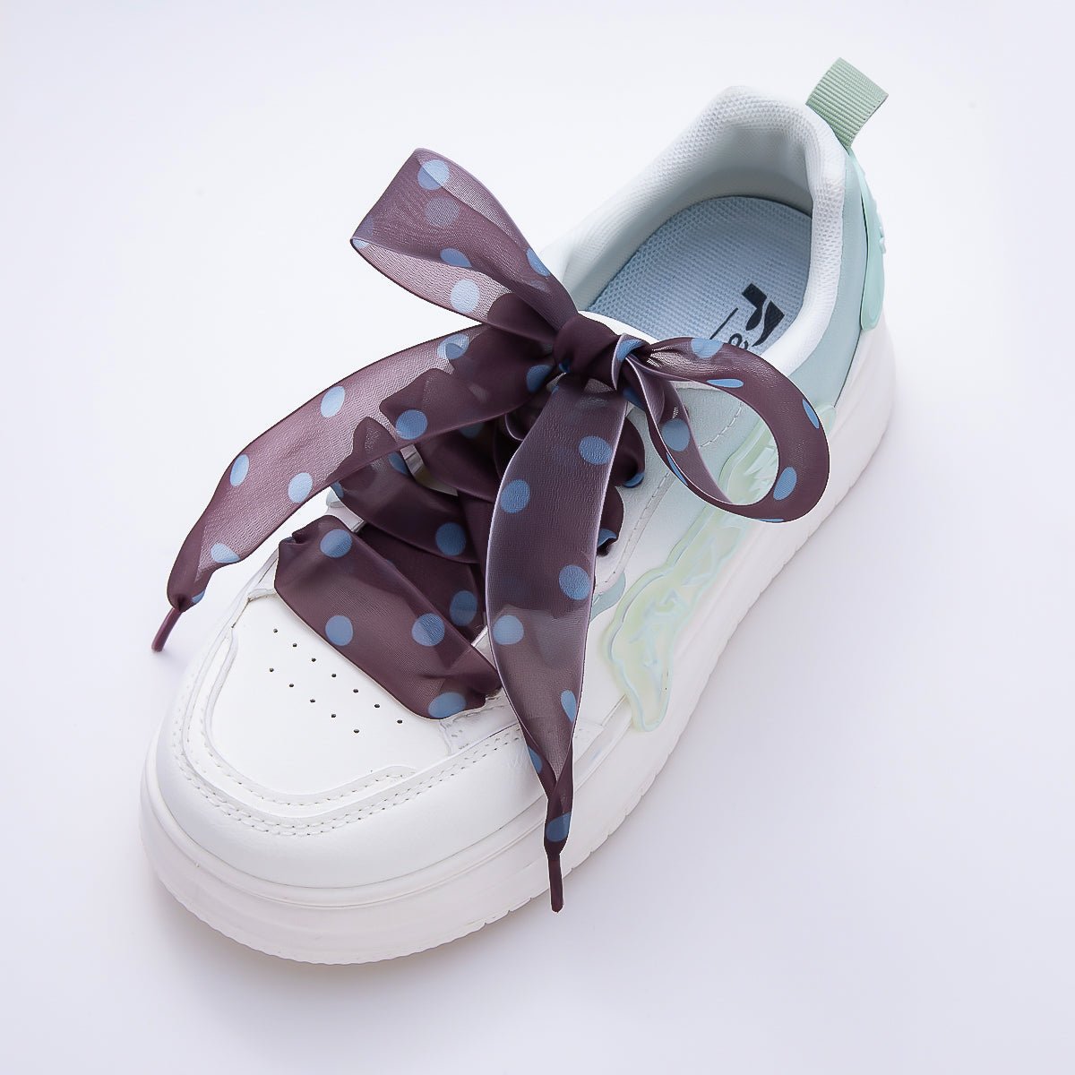 Blue Polka Dotted 55 Inch Sheer Chiffon Fabric Ribbon Shoelace Accessories | WB-00354 ~ WB-00358
