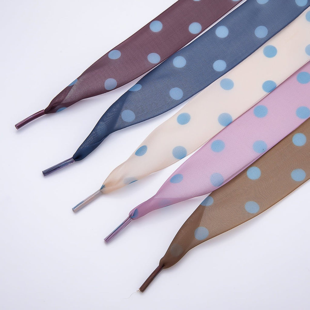 Blue Polka Dotted 55 Inch Sheer Chiffon Fabric Ribbon Shoelace Accessories | WB-00354 ~ WB-00358