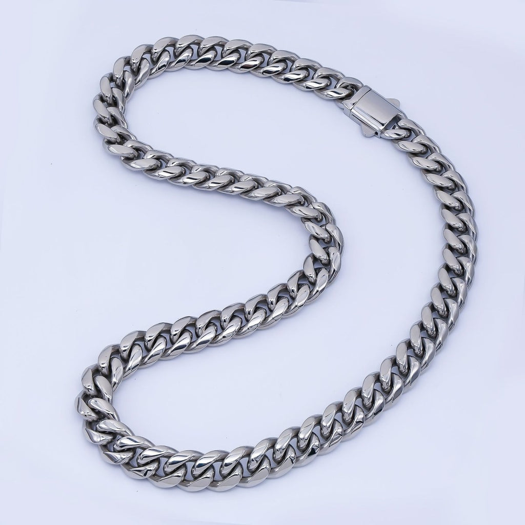 Chunky Stainless Steel Men's Cuban Link Chain Necklace 18.11” Long 8,10,12,14 mm Wide WA-3910