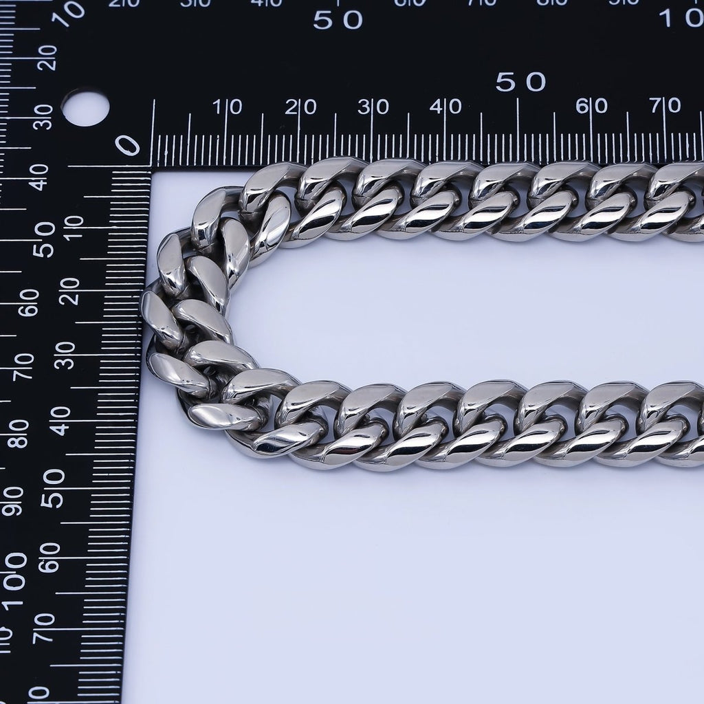 Chunky Stainless Steel Men's Cuban Link Chain Necklace 18.11” Long 8,10,12,14 mm Wide WA-3910