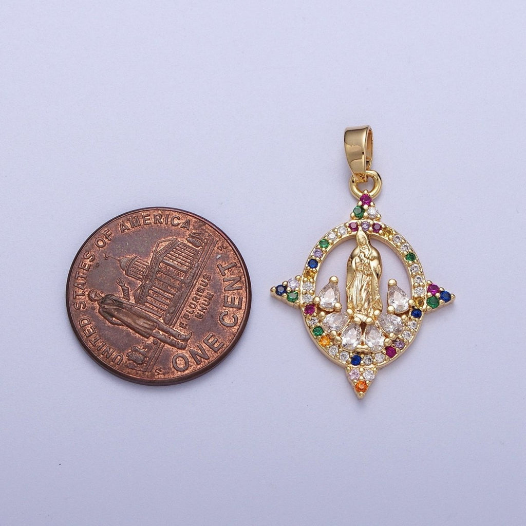 Micro Paved CZ Open Oval Geometric Mother Mary Religious Pendant | H001