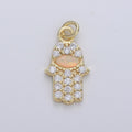 Dainty 14k Gold Filled Hamsa Hand Charm, Opal Hamsa Charm for Necklace Earring Bracelet Micro Pave Hand Charm Supply D-172