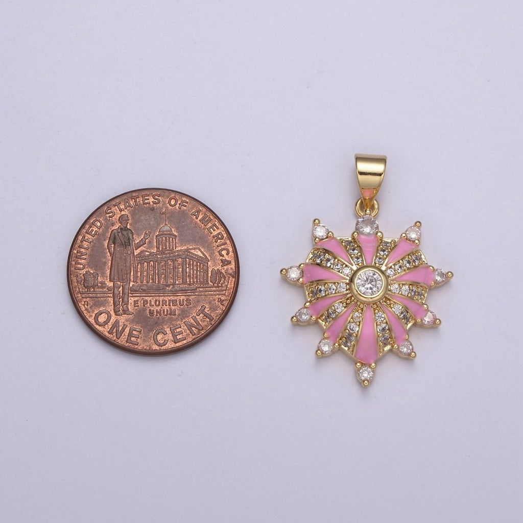 24K Gold Filled 27mm White, Red, Black, Pink Enamel Micro Paved CZ Heart Pendant | H436 - H441
