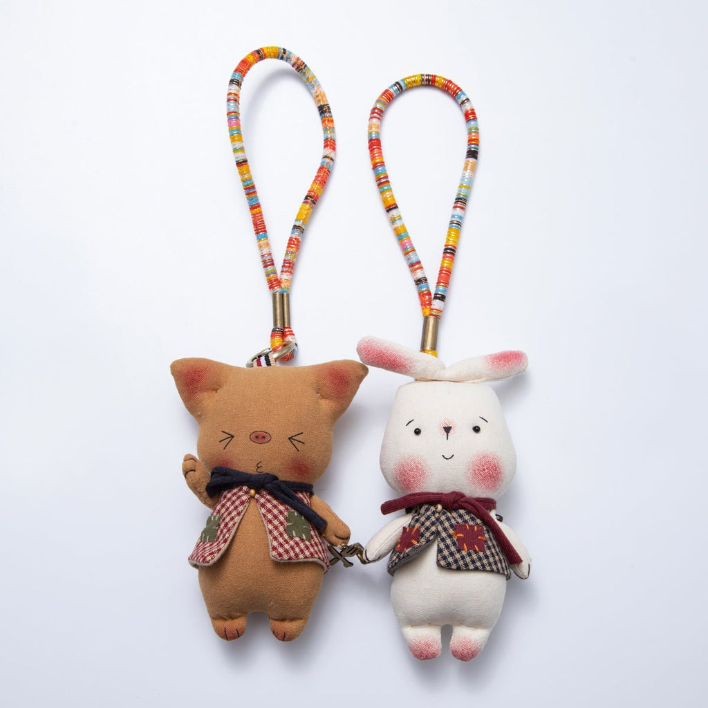 Fabric Plush 300mm Animal Print Pig and Bunny Couple Keychain | WB-00056 - WB-00057