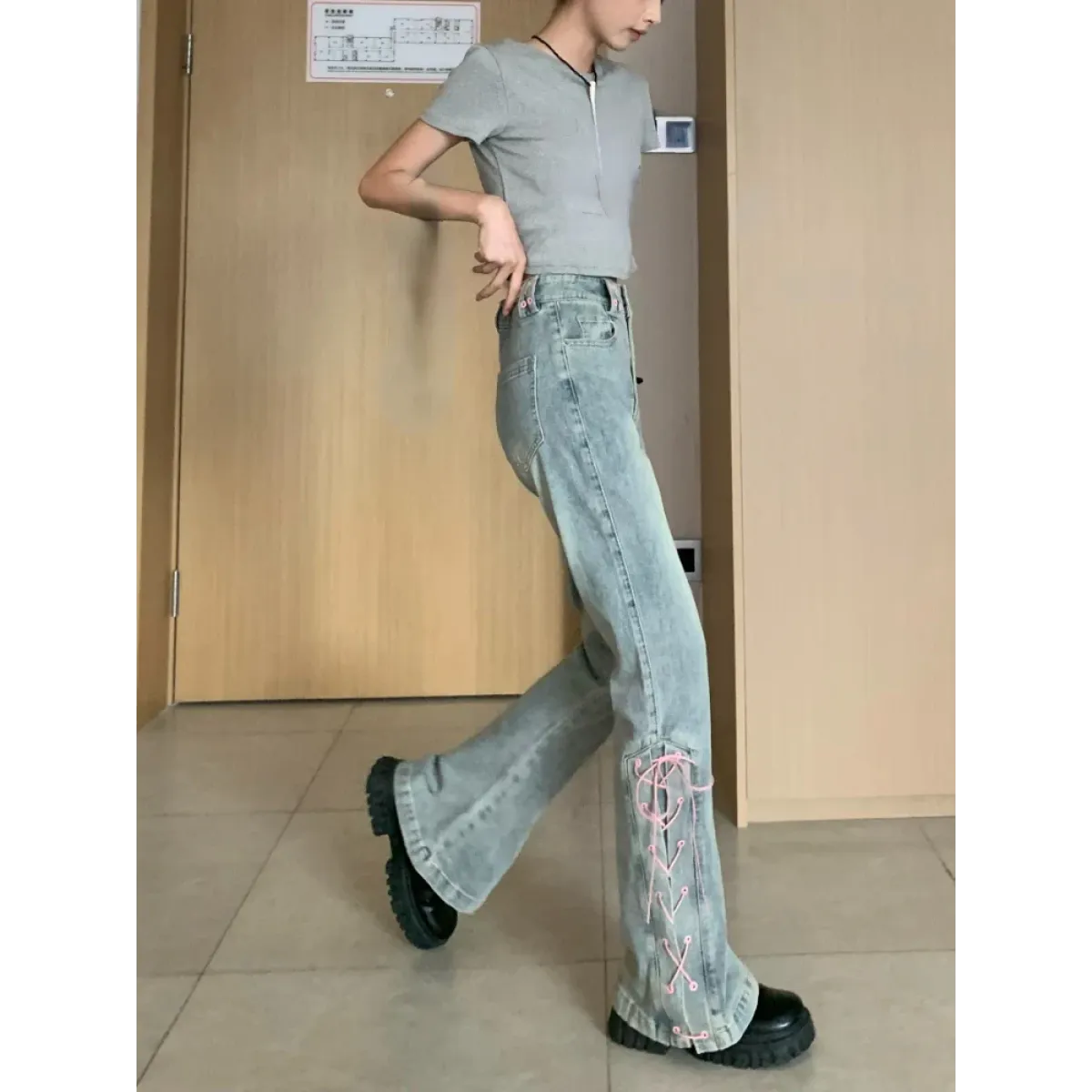 Denim Vintage Harajuku Lace-Up Flare Jeans