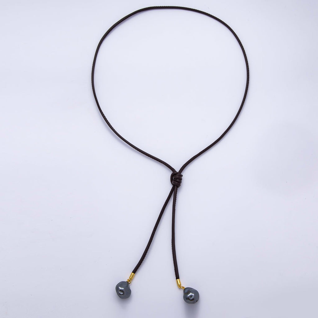 Freshwater Pearl Faux Leather Adjustable 33 Inch Lariat Necklace | WA-04367 ~ WA-04373