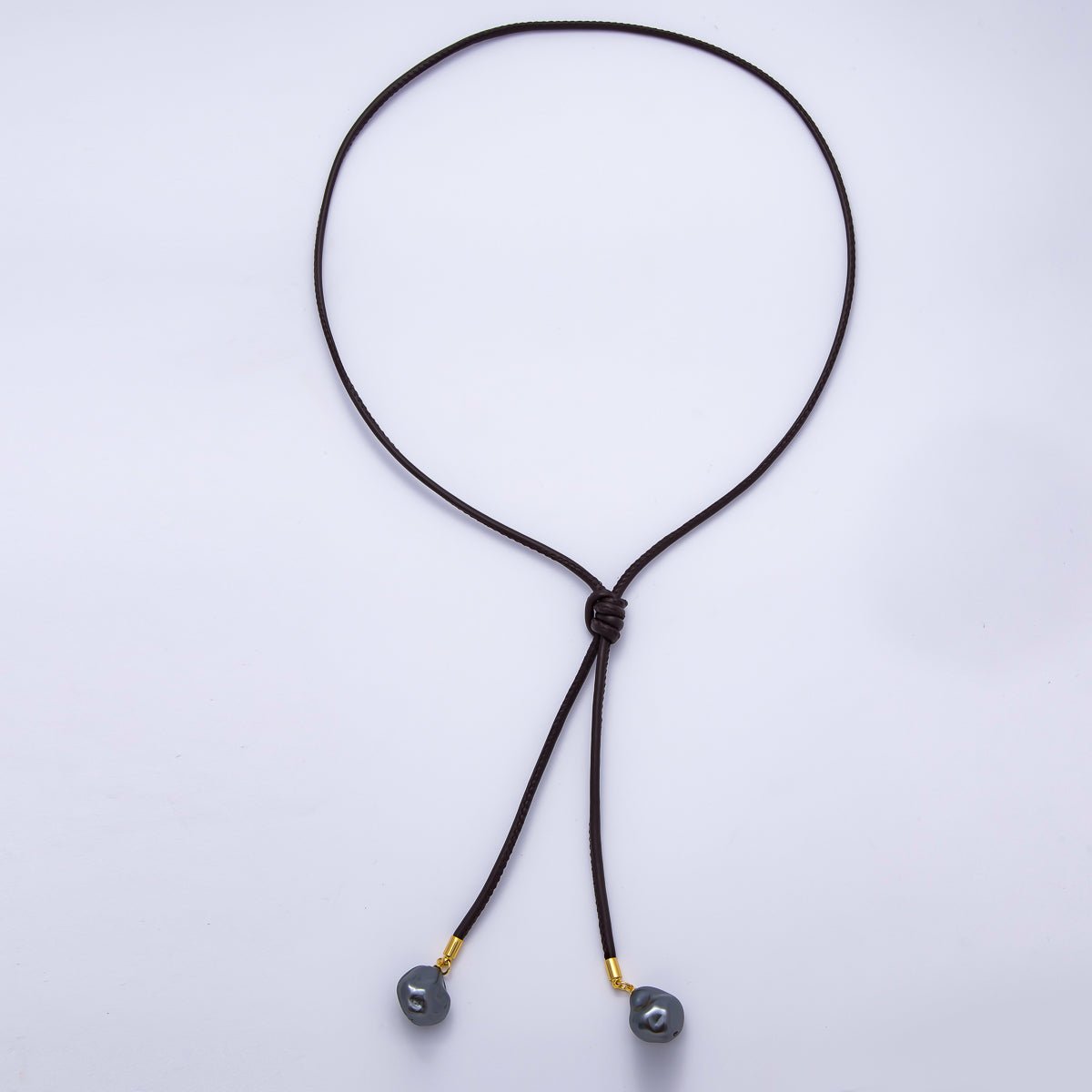 Freshwater Pearl Faux Leather Adjustable 33 Inch Lariat Necklace | WA-04367 ~ WA-04373