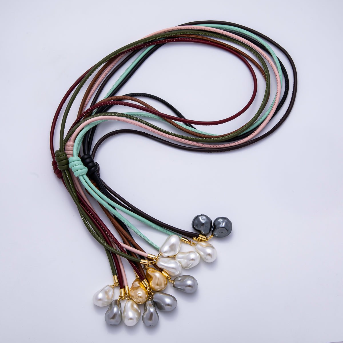Freshwater Pearl Faux Leather Adjustable 33 Inch Lariat Necklace | WA-04367 ~ WA-04373