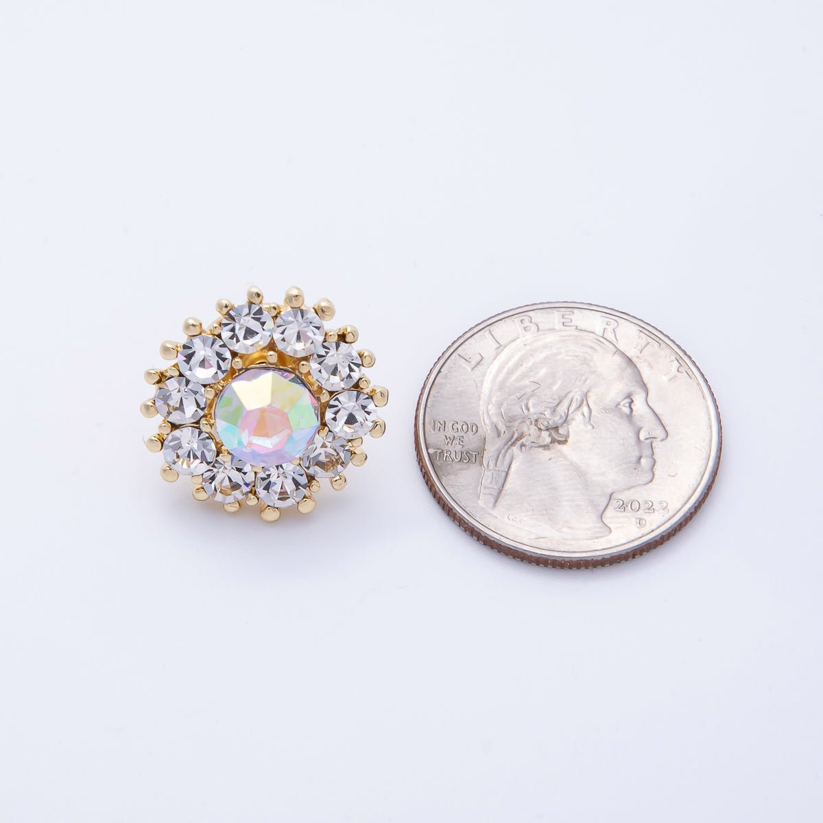 Gold 19mm Light Rhinestone Round Pin Brooch | BH-053