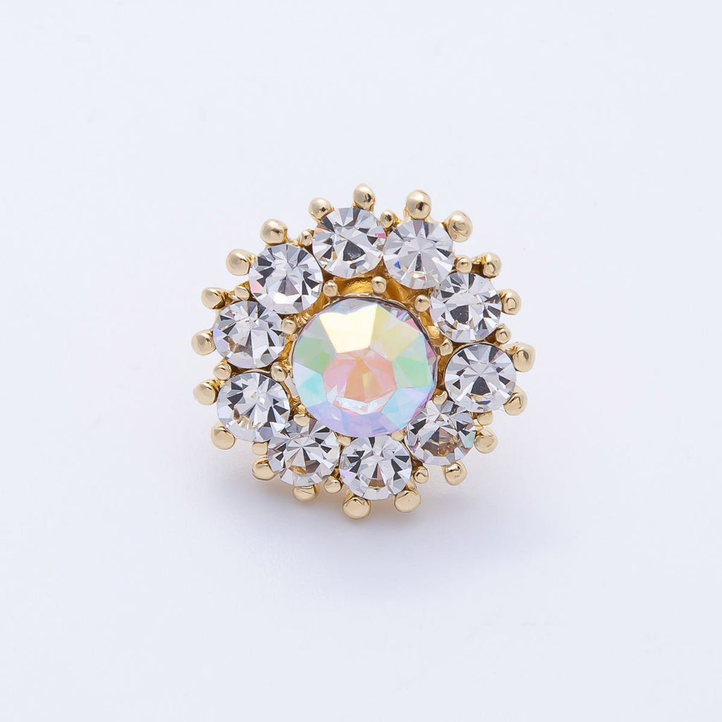 Gold 19mm Light Rhinestone Round Pin Brooch | BH-053