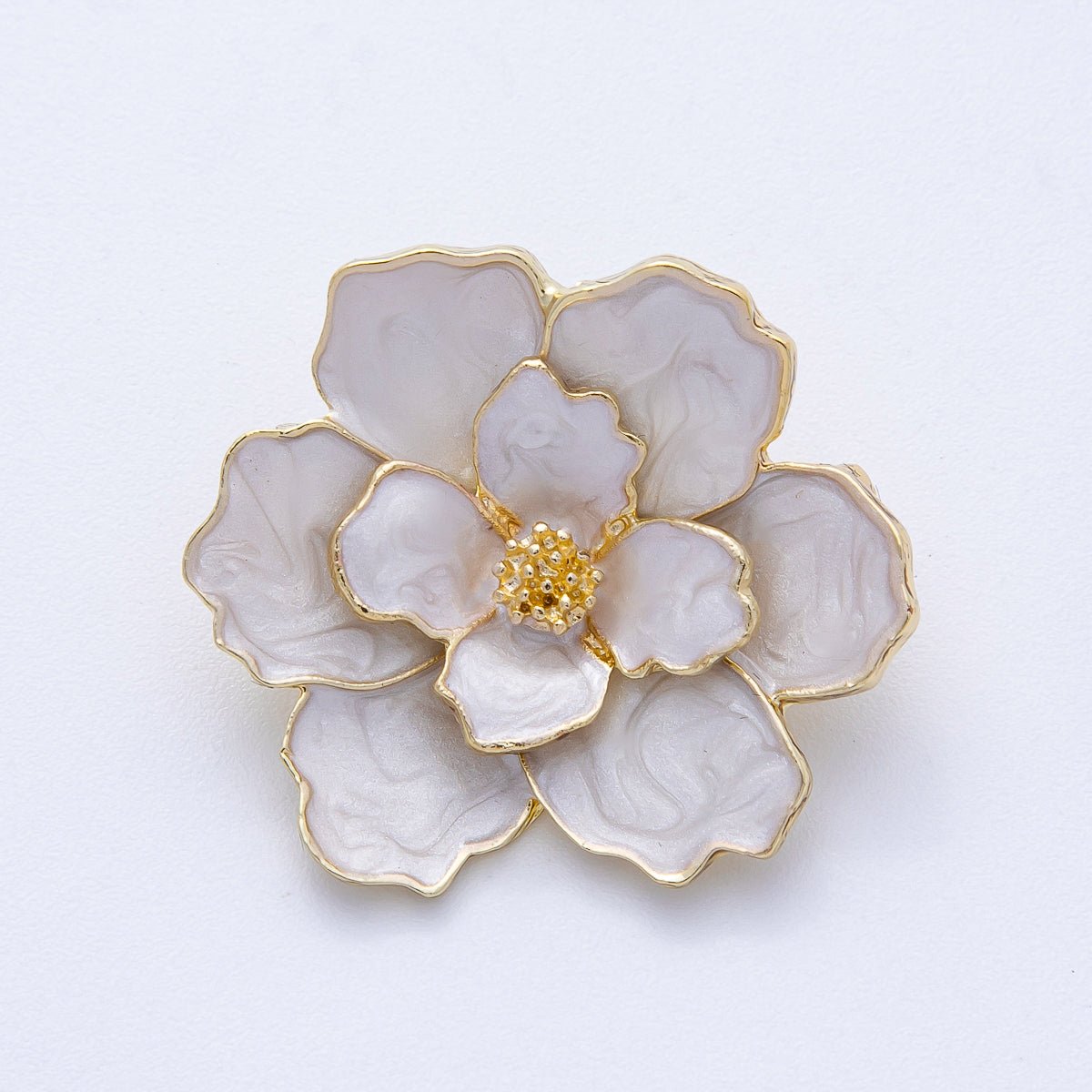 Gold 25.3mm x 31mm White Glitter Enamel Flower Pin Brooch | BH-119