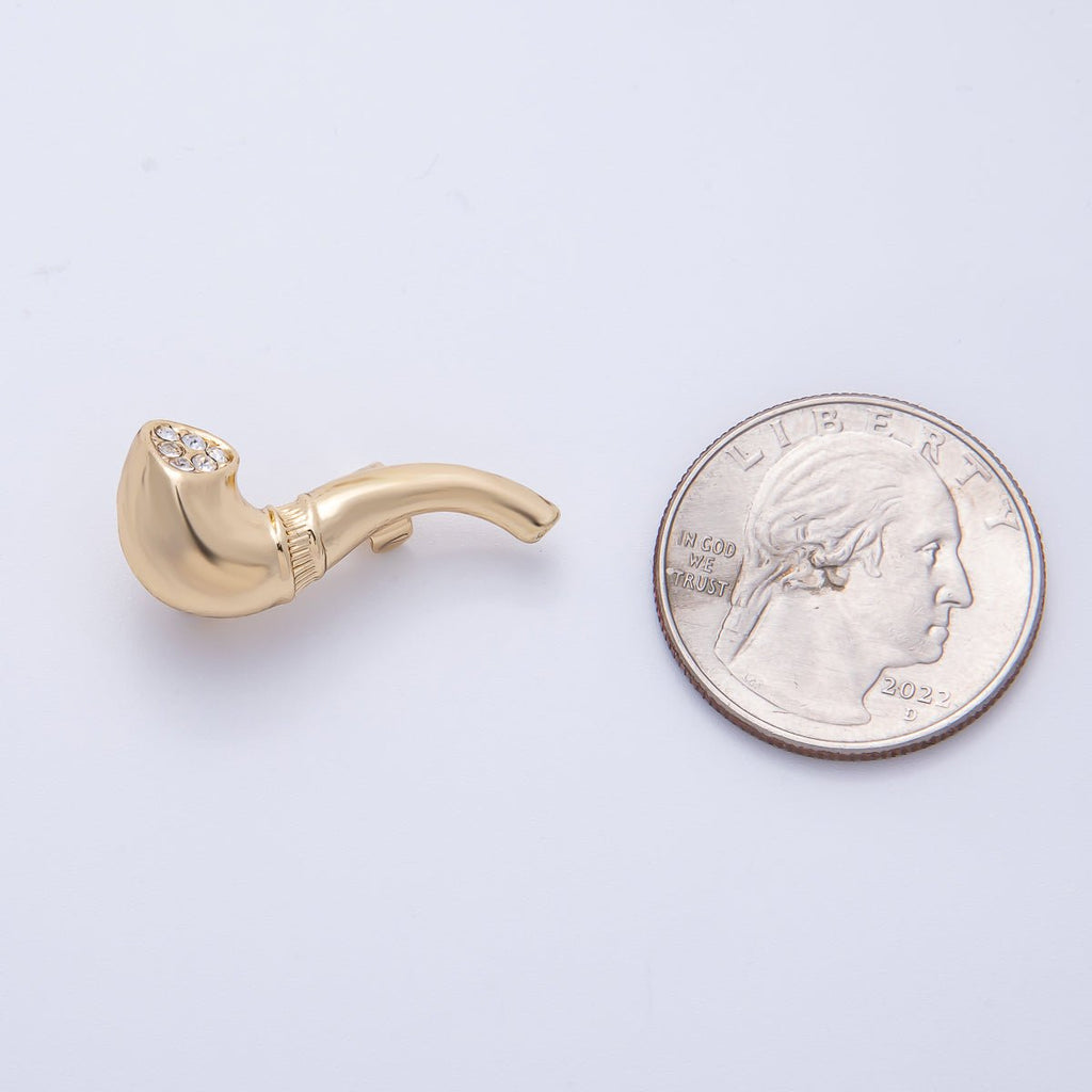 Gold 28mm x 12.5mm Clear Rhinestone Smoking Pipe Pin Brooch | BH-065