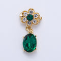 Gold 34.5mm x 15.3mm Green Oval Rhinestone Drop Flower Pin Brooch | BH-046