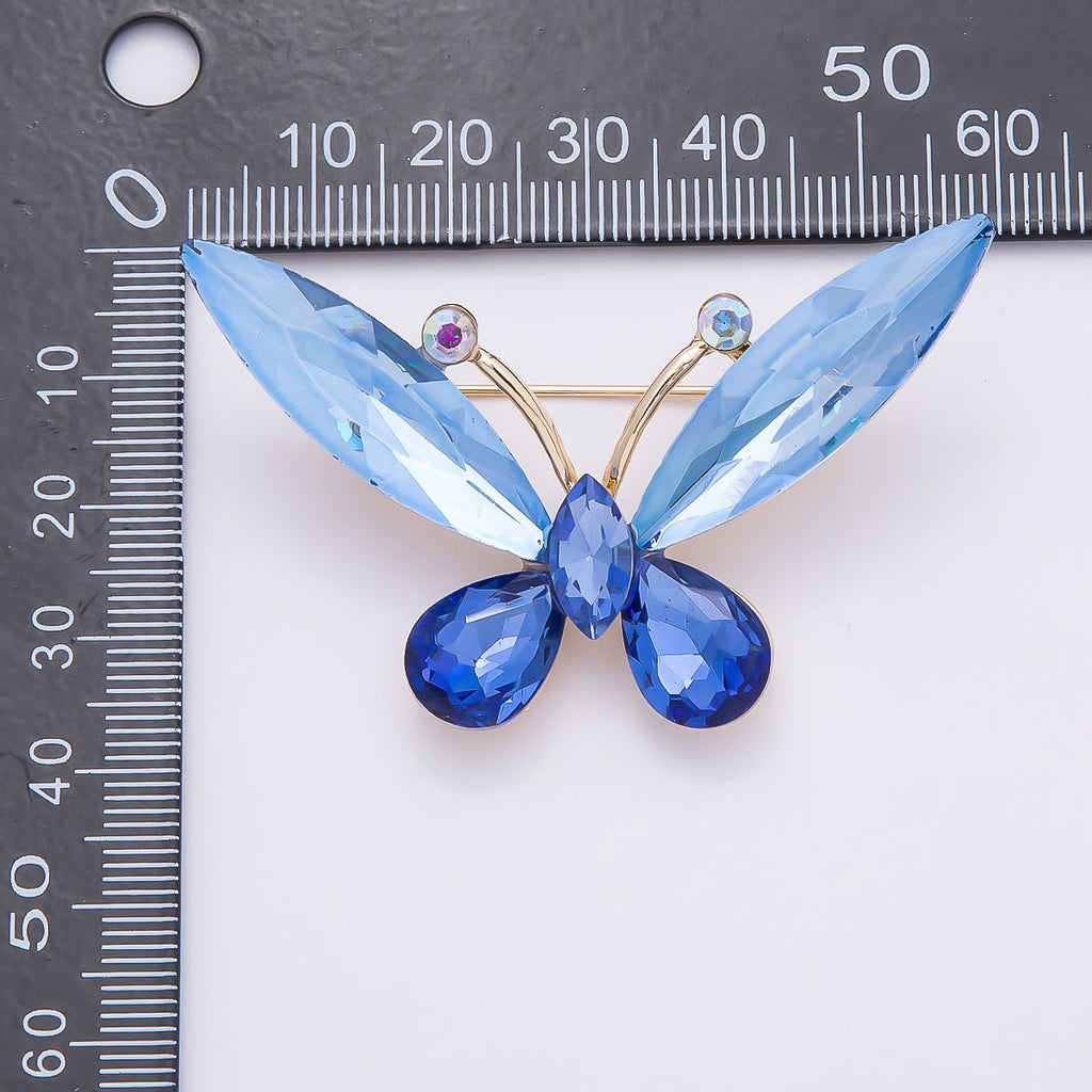 Gold 35mm Green, Blue Rhinestone Butterfly Insect Pin Brooch | BH-131 BH-132