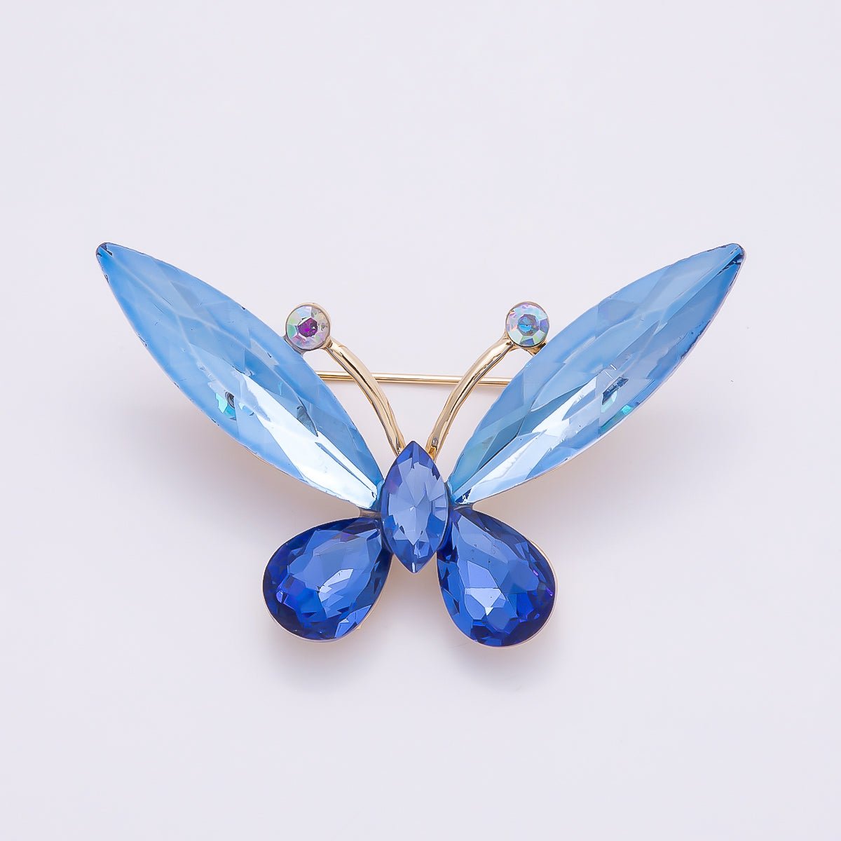 Gold 35mm Green, Blue Rhinestone Butterfly Insect Pin Brooch | BH-131 BH-132