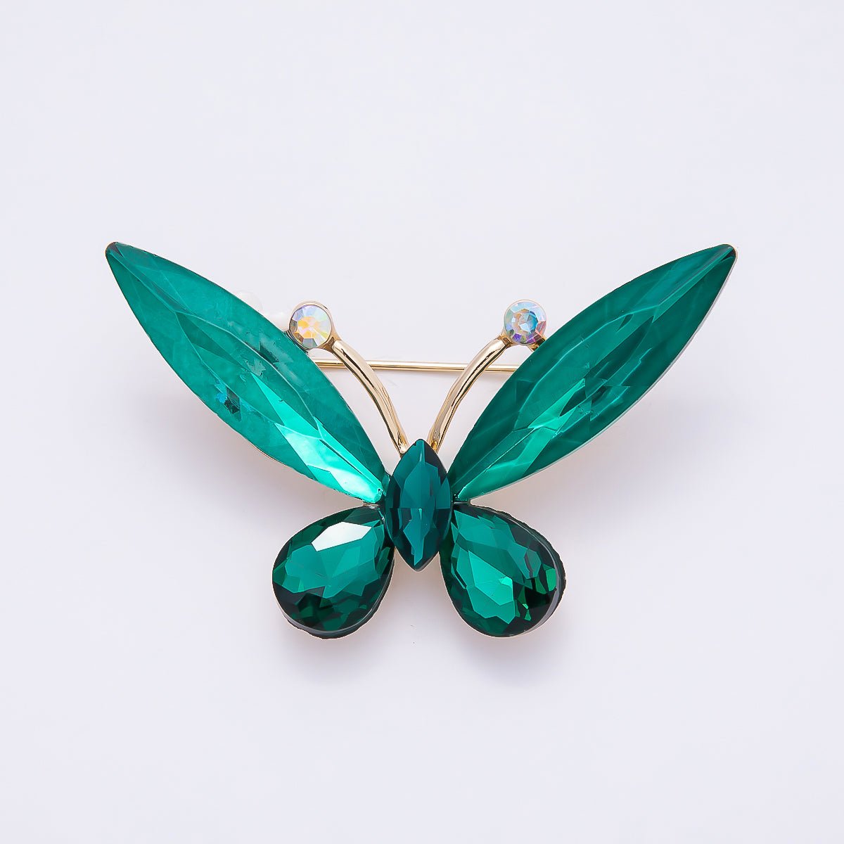 Gold 35mm Green, Blue Rhinestone Butterfly Insect Pin Brooch | BH-131 BH-132