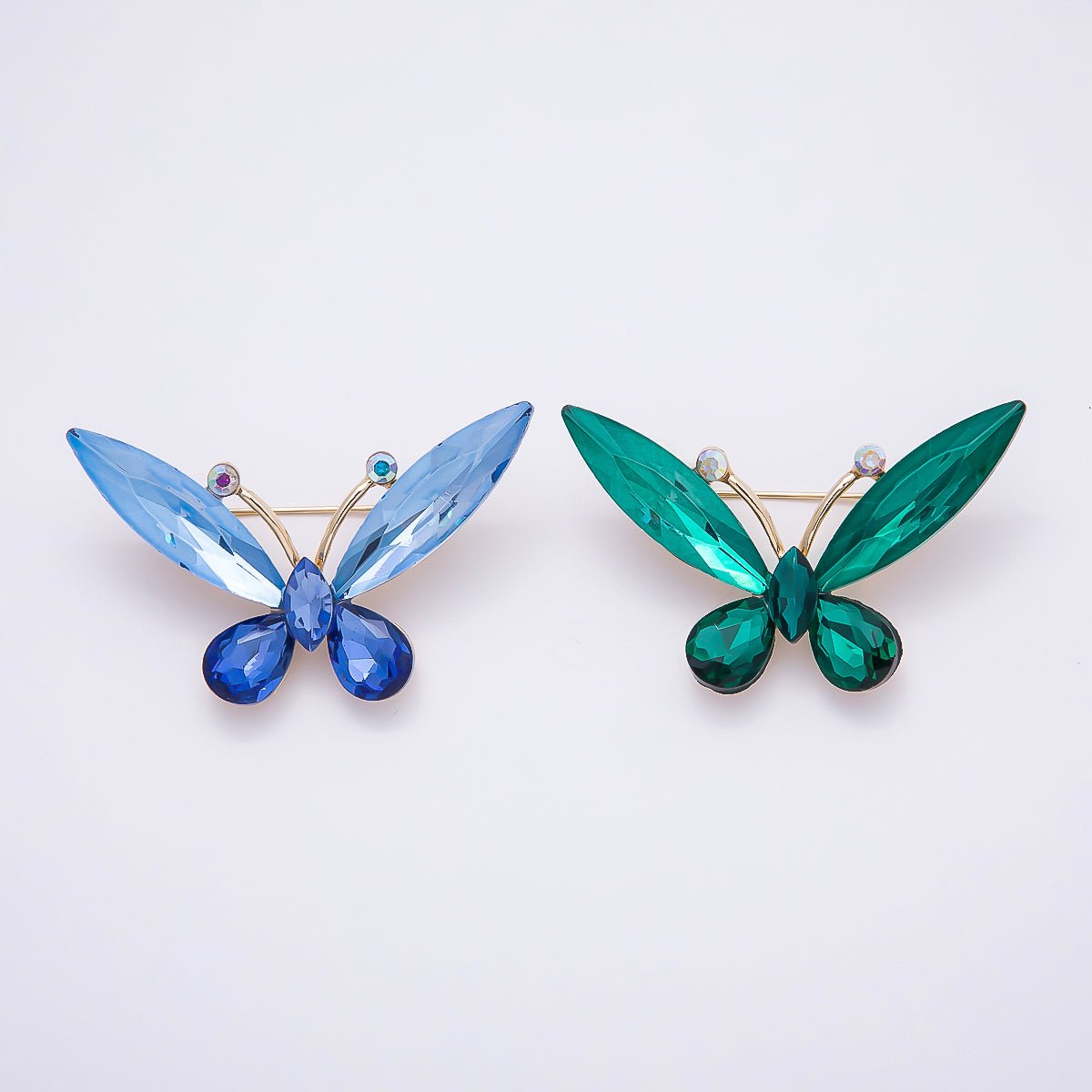 Gold 35mm Green, Blue Rhinestone Butterfly Insect Pin Brooch | BH-131 BH-132