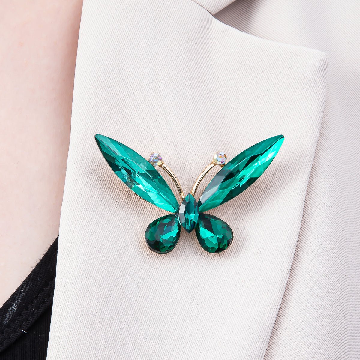 Gold 35mm Green, Blue Rhinestone Butterfly Insect Pin Brooch | BH-131 BH-132