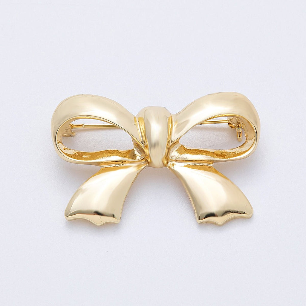 Gold 39mm x 25.7mm Minimalist Ribbon Bow Pin Brooch | BH-100