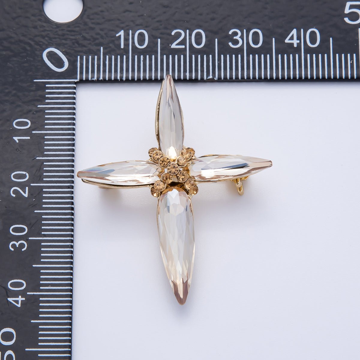 Gold 39mm x 33mm Marquise Rhinestone Tied Cross Pin Brooch | BH-056