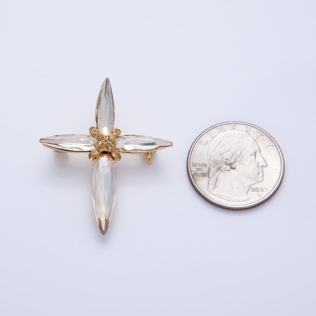 Gold 39mm x 33mm Marquise Rhinestone Tied Cross Pin Brooch | BH-056