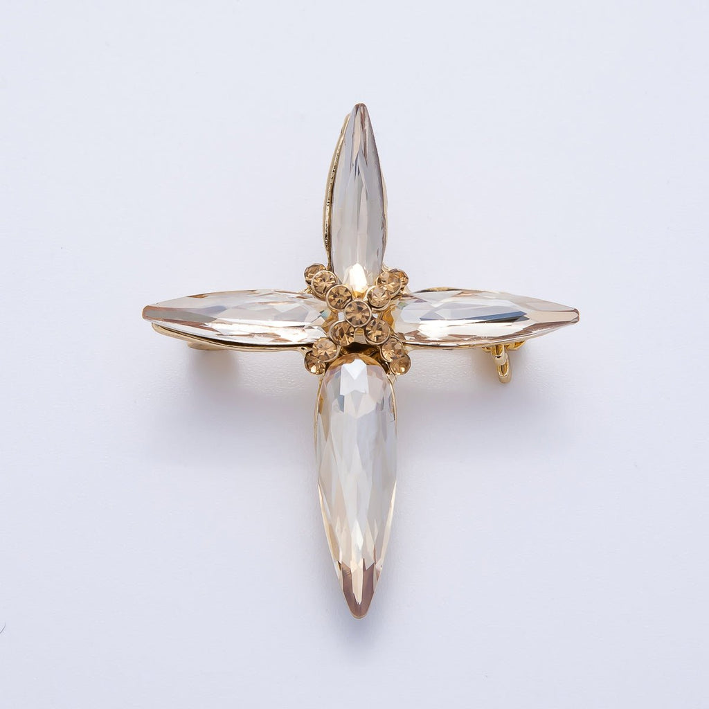 Gold 39mm x 33mm Marquise Rhinestone Tied Cross Pin Brooch | BH-056