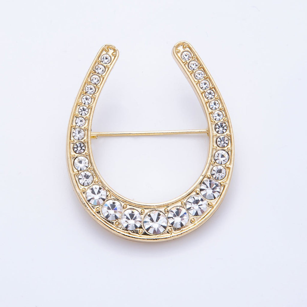 Gold 40.3mm x 33.7mm Clear Rhinestone Gradient Horseshoe Pin Brooch | BH-055