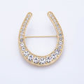 Gold 40.3mm x 33.7mm Clear Rhinestone Gradient Horseshoe Pin Brooch | BH-055