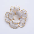 Gold 40mm x 38.4mm White, Green Enamel Flower Pin Brooch | BH-090 BH-091