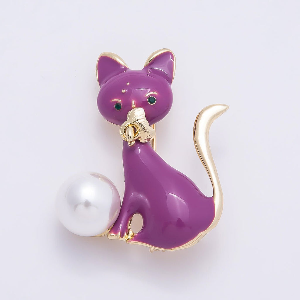 Gold 42mm x 33mm Purple Cat Animal Enamel Pin Brooch | BH-123