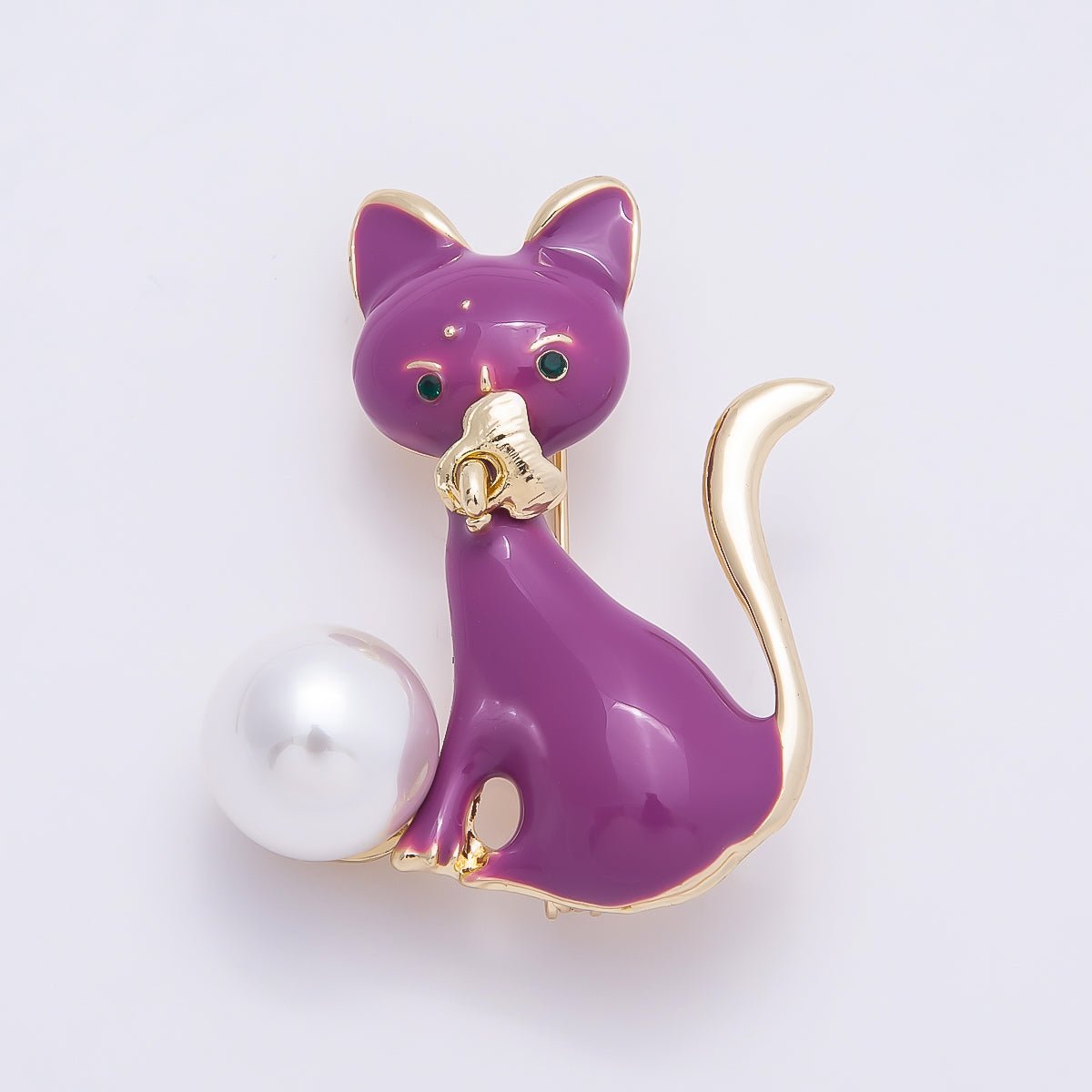 Gold 42mm x 33mm Purple Cat Animal Enamel Pin Brooch | BH-123