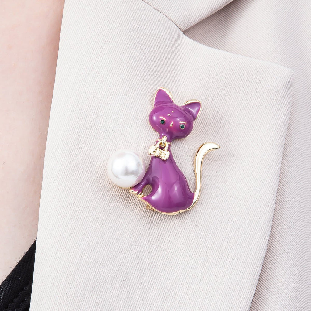 Gold 42mm x 33mm Purple Cat Animal Enamel Pin Brooch | BH-123