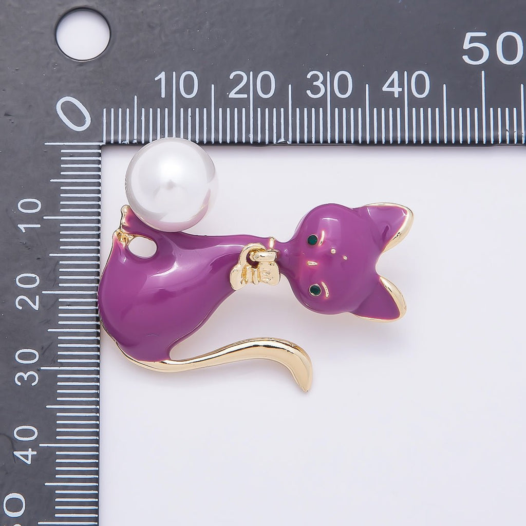 Gold 42mm x 33mm Purple Cat Animal Enamel Pin Brooch | BH-123