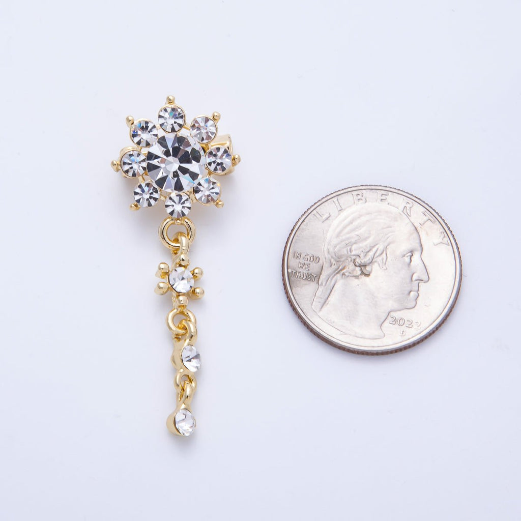 Gold 47.5mm Light Rhinestone Round Drop Pin Brooch | BH-057