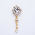 Gold 47.5mm Light Rhinestone Round Drop Pin Brooch | BH-057